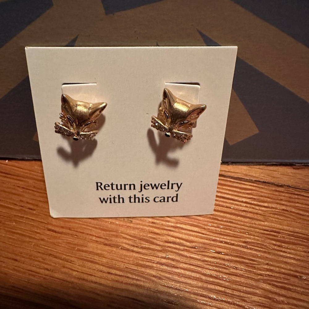 Gold plated fox and crystal earrings